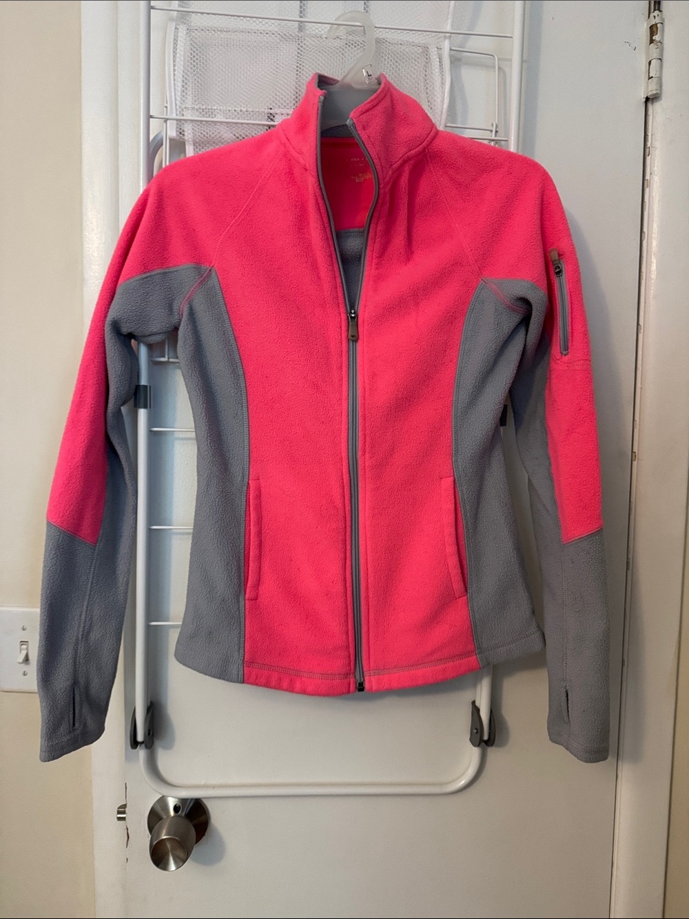 Women's Pink and Gray Zip-Up Fleece Jacket